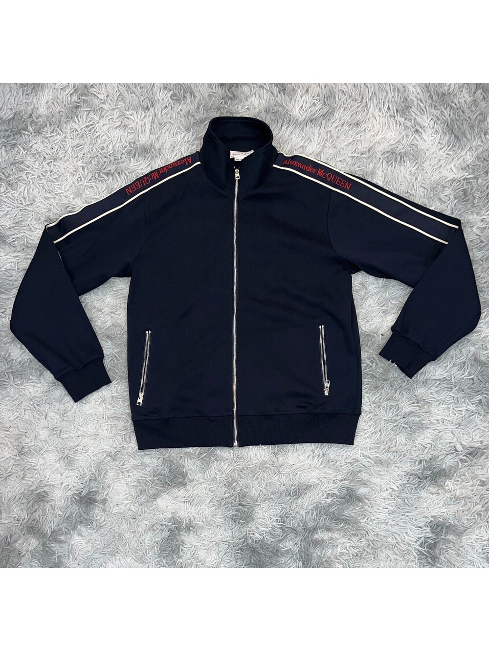Alexander McQueen Black Track Jacket and Pants Set with Red/